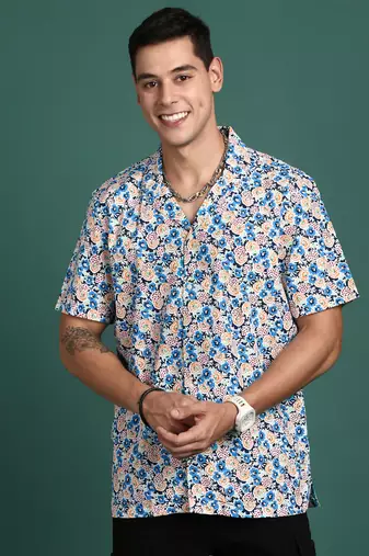 men's cuban collar floral multi relaxed fit shirt