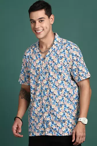 men's cuban collar floral multi relaxed fit shirt
