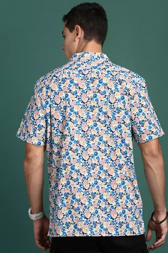 men's cuban collar floral multi relaxed fit shirt