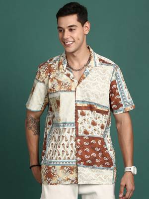 men's cuban collar floral rust relaxed fit shirt 2