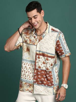 men's cuban collar floral rust relaxed fit shirt 3