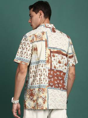 men's cuban collar floral rust relaxed fit shirt 4