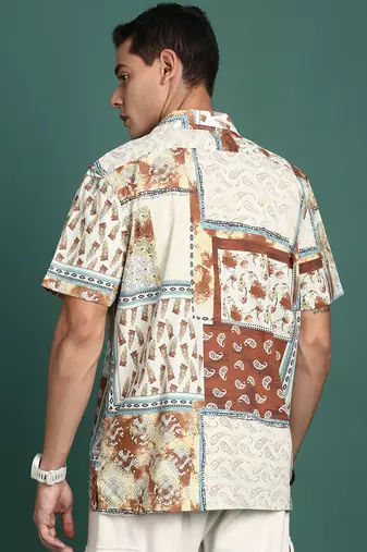 men's cuban collar floral rust relaxed fit shirt