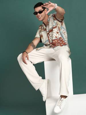 men's cuban collar floral rust relaxed fit shirt 5