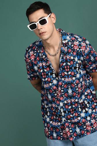 men's cuban collar floral multi relaxed fit shirt