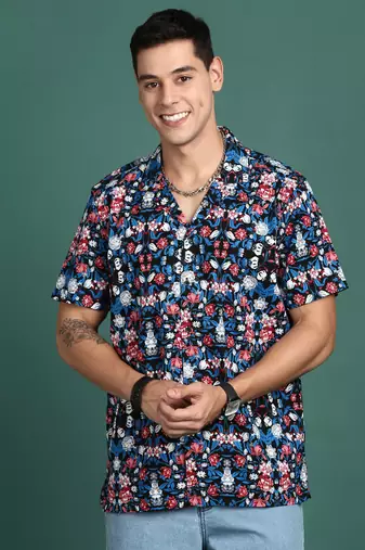 men's cuban collar floral multi relaxed fit shirt