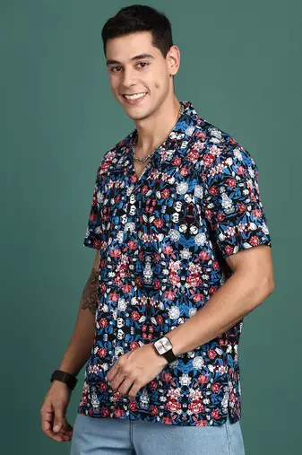 men's cuban collar floral multi relaxed fit shirt