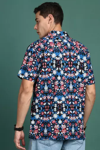men's cuban collar floral multi relaxed fit shirt