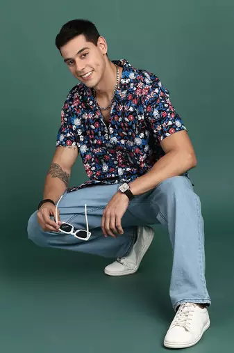 men's cuban collar floral multi relaxed fit shirt