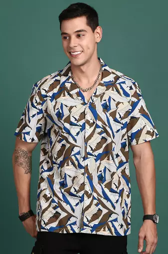 men's cuban collar floral multi relaxed fit shirt