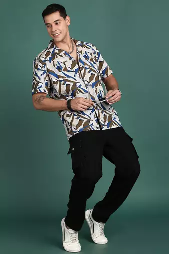 men's cuban collar floral multi relaxed fit shirt
