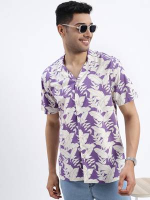 men's purple floral cuban collar relaxed fit shirt 1