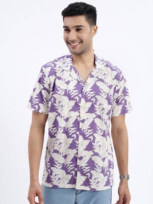 men's purple floral cuban collar relaxed fit shirt 2