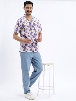 men's purple floral cuban collar relaxed fit shirt 5