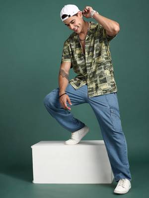 men's cuban collar ethnic motifs green relaxed fit shirt 5