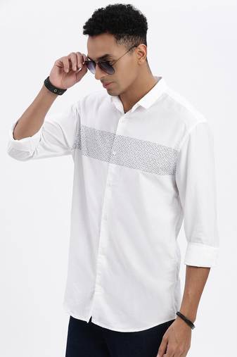 men's white geometric slim fit shirt