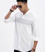 men's white geometric slim fit shirt