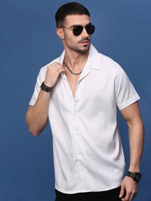 men's white solid cuban collar relaxed fit shirt 1