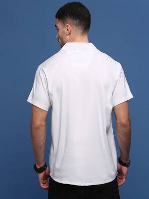 men's white solid cuban collar relaxed fit shirt 4