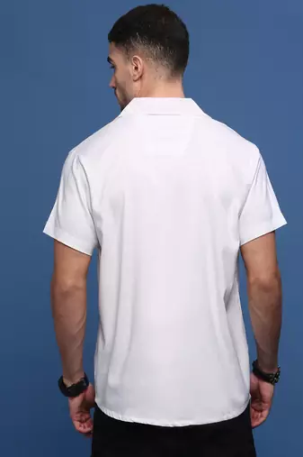 men's white solid cuban collar relaxed fit shirt