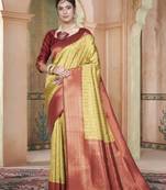 Yellow Kanchivaram Silk Zari Weaving With Gold Zari Border And Pallu Saree With Blouse For Women