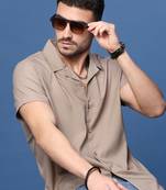 men's brown cuban collar relaxed fit shirt