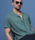 men's teal cuban collar relaxed fit shirt