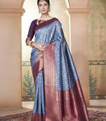 Teal Kanchivaram Silk Zari Weaving With Gold Zari Border And Pallu Saree With Blouse For Women