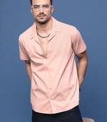 men's peach solid cuban collar relaxed fit shirt
