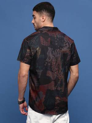 men's brown abstract cuban collar relaxed fit shirt 4