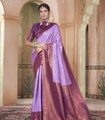 Lavender Kanchivaram Silk Zari Weaving With Gold Zari Border And Pallu Saree With Blouse For Women