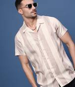 men's lavender cuban collar relaxed fit striped shirt