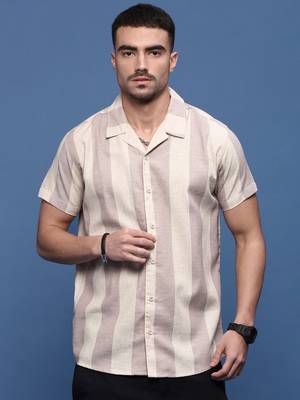 men's lavender cuban collar relaxed fit striped shirt 2