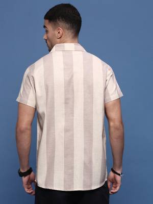 men's lavender cuban collar relaxed fit striped shirt 4