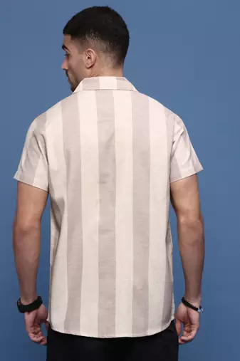 men's lavender cuban collar relaxed fit striped shirt
