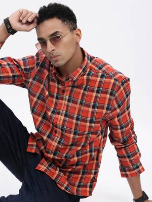 men's red checked slim fit shirt 1