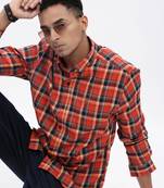 men's red checked slim fit shirt