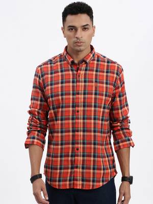 men's red checked slim fit shirt 2