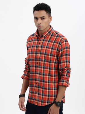 men's red checked slim fit shirt 3