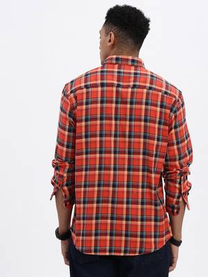 men's red checked slim fit shirt 4