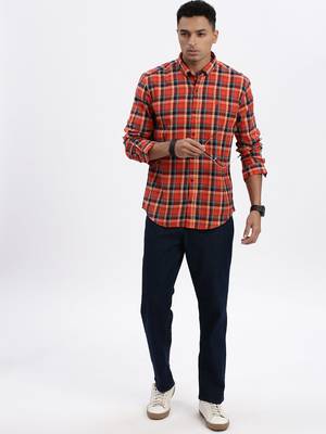 men's red checked slim fit shirt 5