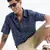 men's short sleeves floral slim fit navy blue shirt