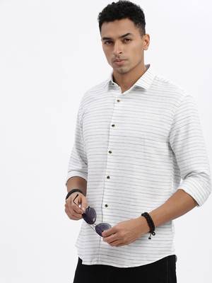 men's white striped slim fit shirt 1