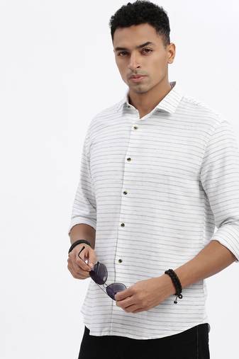 men's white striped slim fit shirt