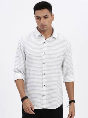 men's white striped slim fit shirt 2