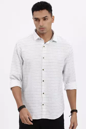 men's white striped slim fit shirt