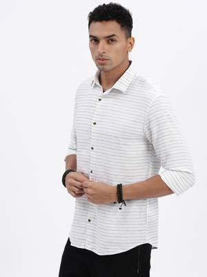 men's white striped slim fit shirt 3