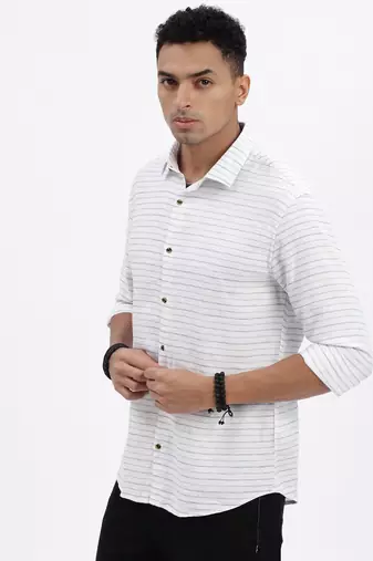 men's white striped slim fit shirt