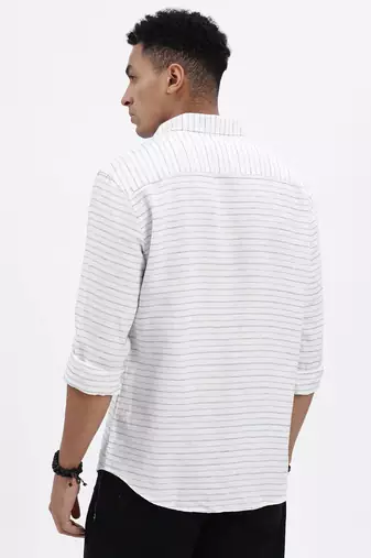 men's white striped slim fit shirt