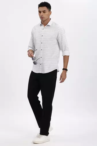 men's white striped slim fit shirt
